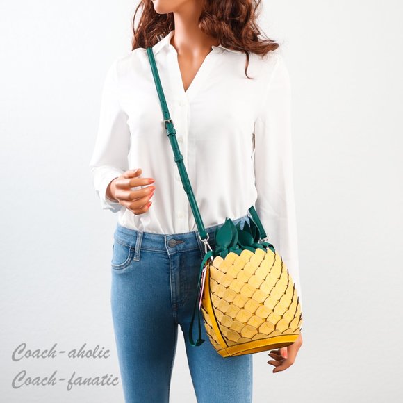 NWT Kate Spade Amazing Colada Novelty Pineapple Leather Crossbody Bucket Bag - Picture 2 of 12